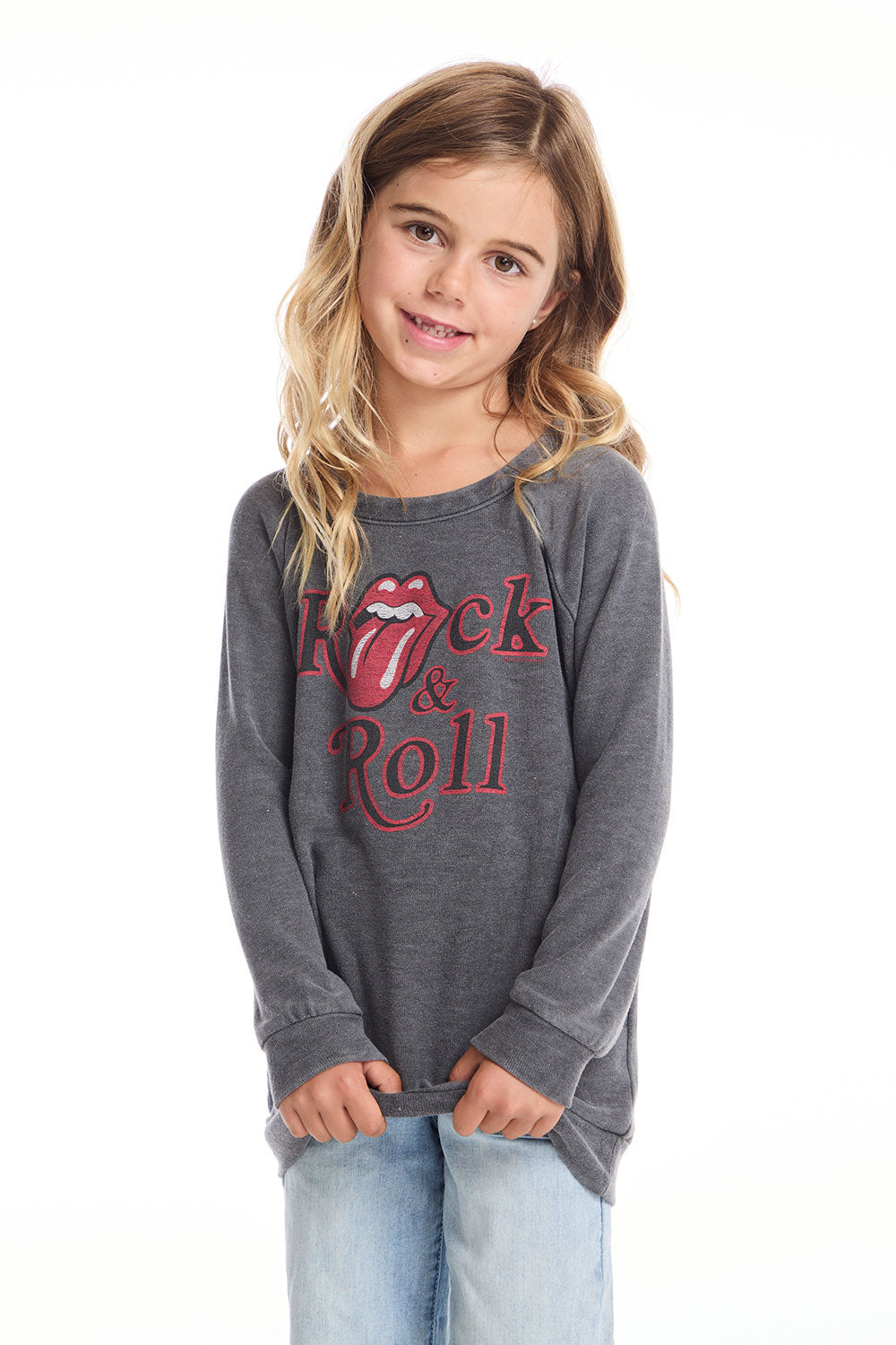 Rolling Stones Rock & Roll Logo Girls Raglan Pullover GIRLS chaserbrand