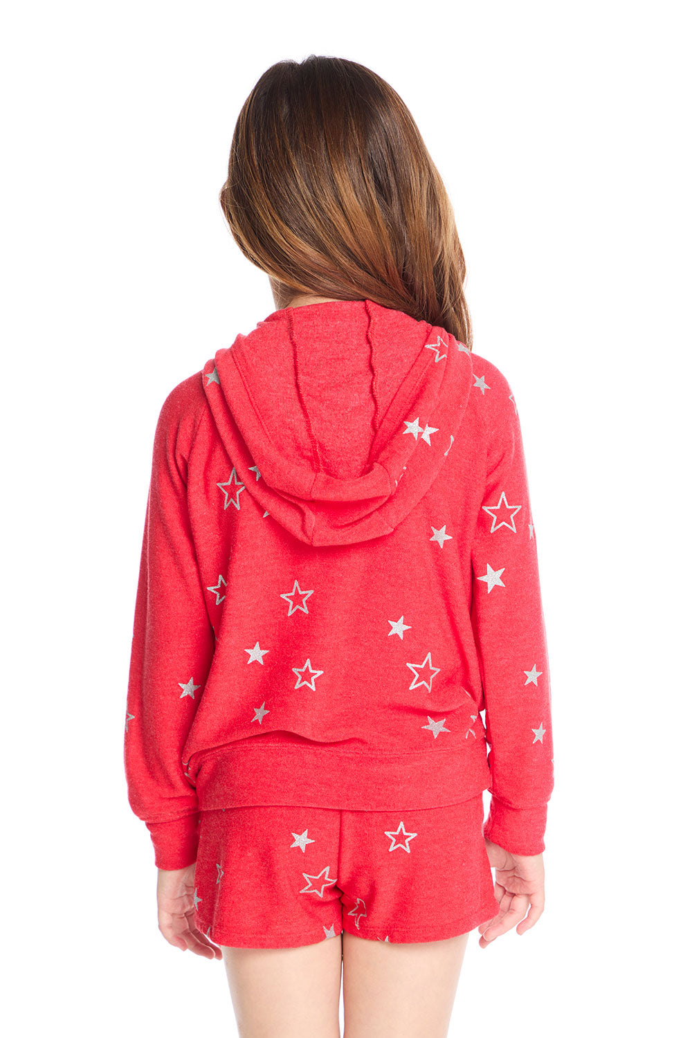 Zip Up Crimson Glitter Stars Hoodie Girls chaserbrand