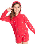 Zip Up Crimson Glitter Stars Hoodie Girls chaserbrand