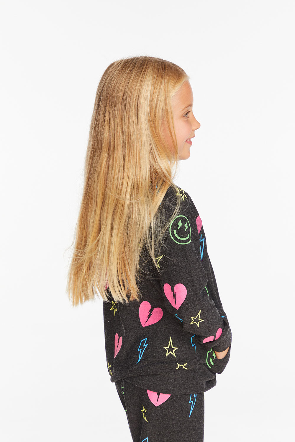 Neon Heart & Smiles Girls Zip-up Hoodie Girls chaserbrand