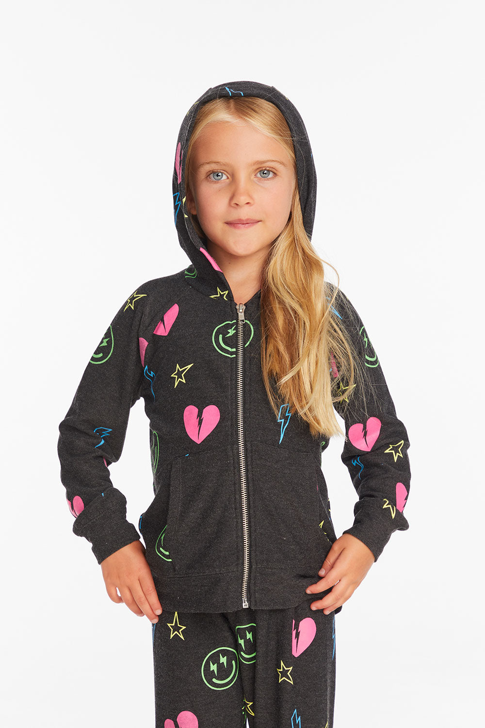 Neon Heart &amp; Smiles Girls Zip-up Hoodie Girls chaserbrand