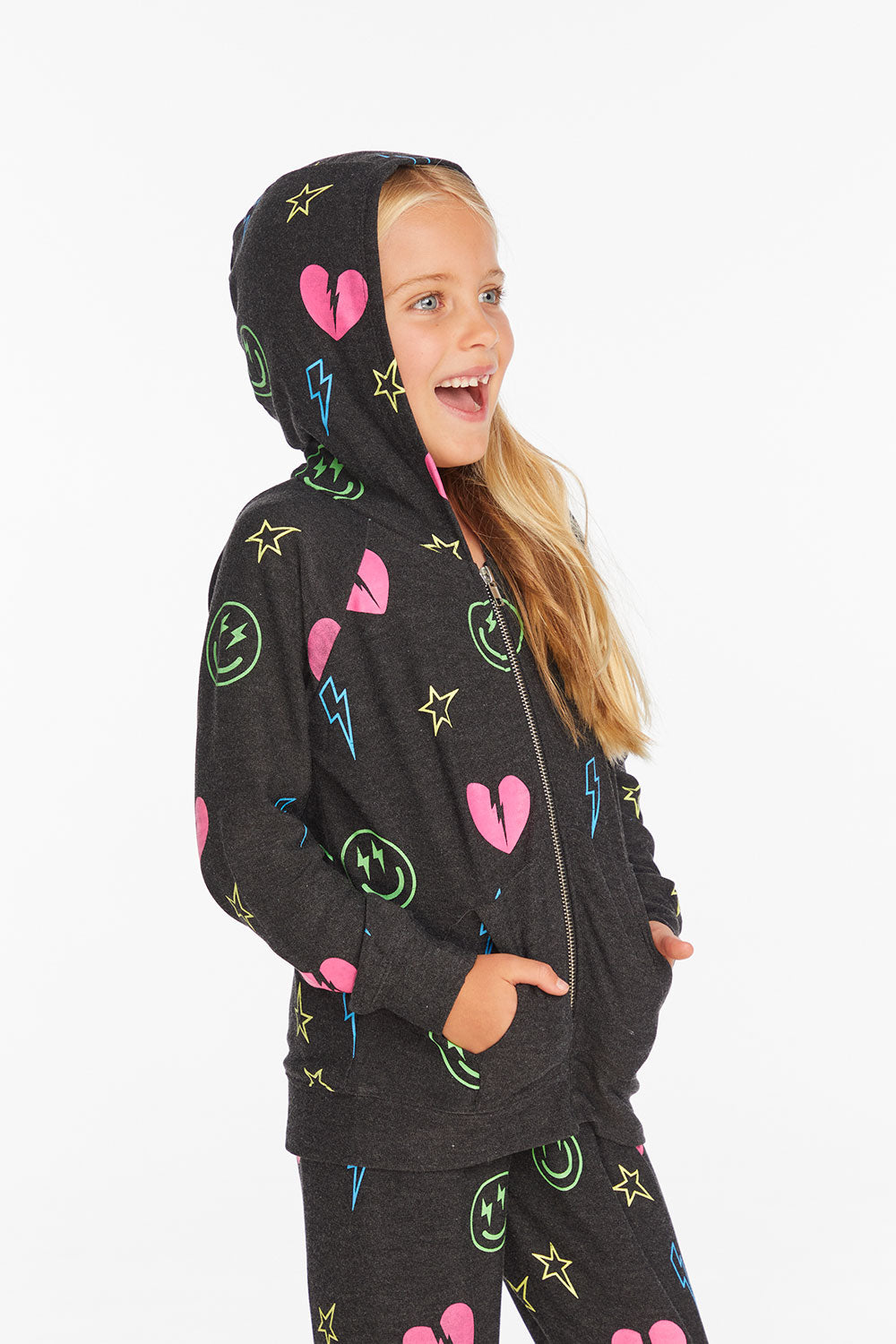 Neon Heart & Smiles Girls Zip-up Hoodie Girls chaserbrand