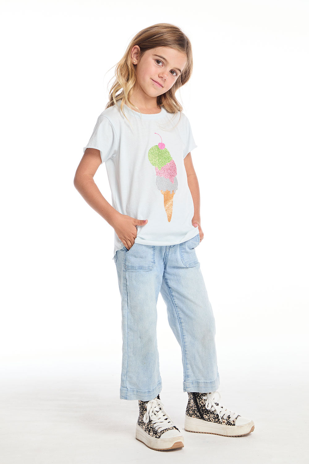 Glitter Ice Cream Cone Girls Shirttail Tee GIRLS chaserbrand