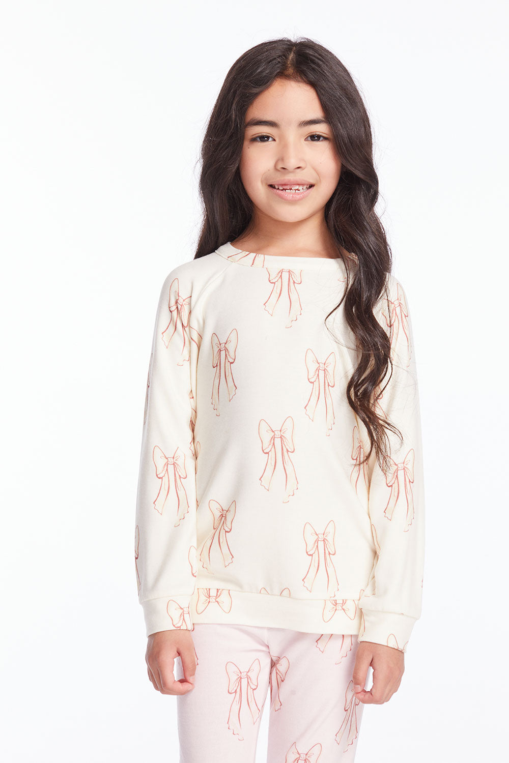 Allover Bows Girls Raglan Pullover Girls chaserbrand