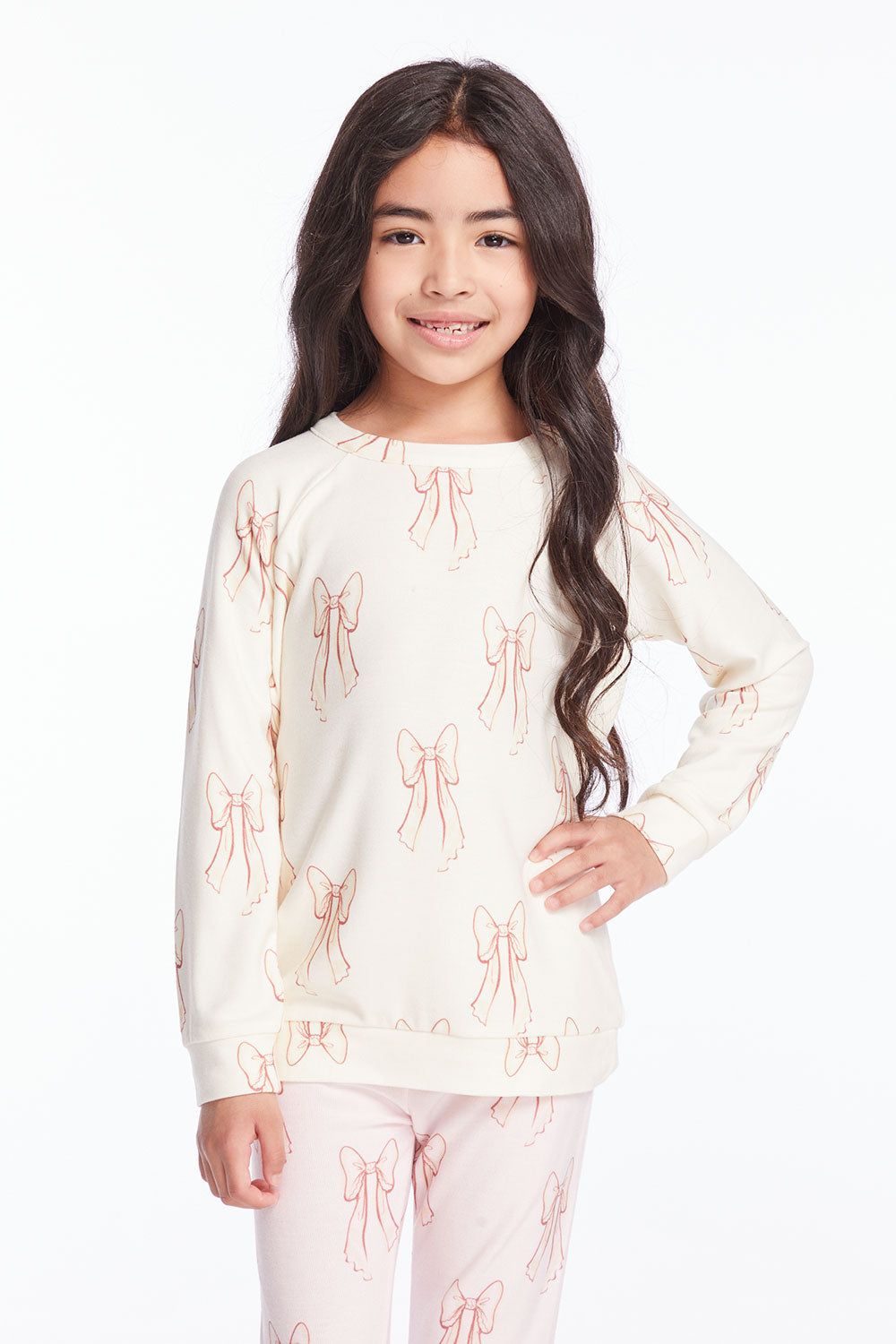 Allover Bows Girls Raglan Pullover Girls chaserbrand