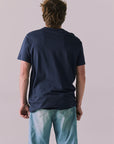 Back view of soft cotton Halftime 1984 tee in navy.