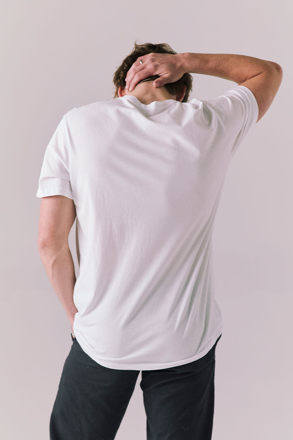 Back of white Elvis Live Portrait graphic tee in soft cotton.