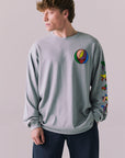 Front view of silver grey long sleeve tee with rainbow Stealie skull on chest.