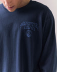 Front view of long sleeve tee in Dark and Stormy Blue with subtle Stealie skull design.