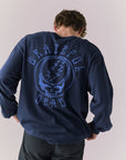 Back of Deadhead long sleeve with understated Stealie skull line art.