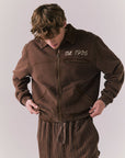 Front view of Est. 1905 Jacket in Kulaha Brown with varsity-style detailing.
