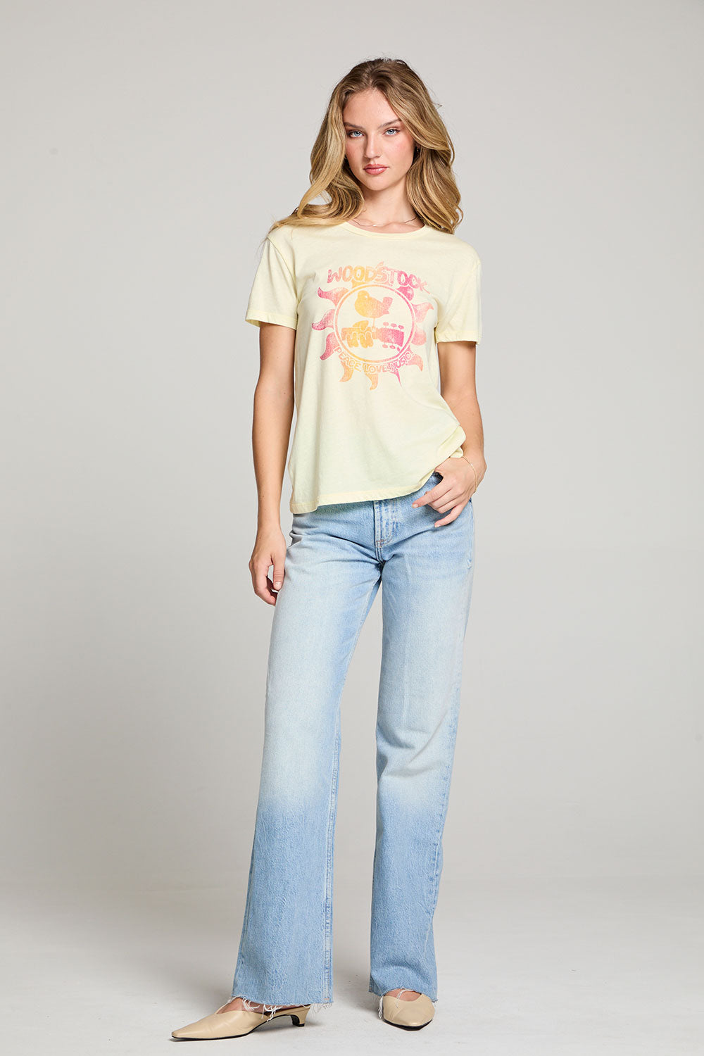 Woodstock Peace Love Music Poster Crew Neck Tee WOMENS chaserbrand