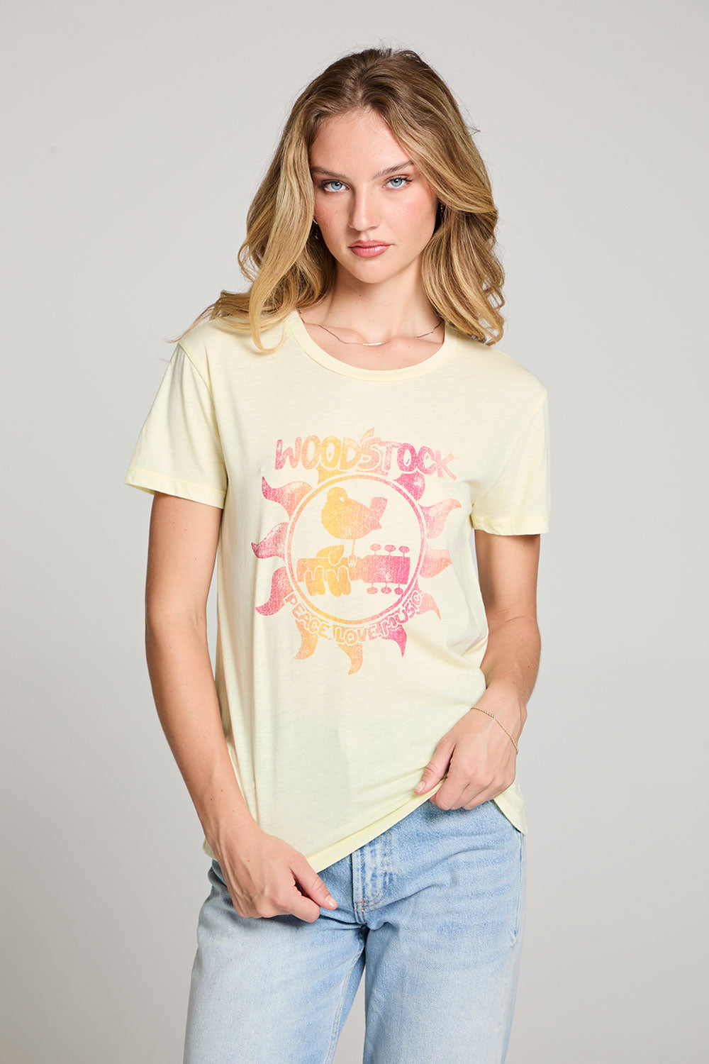 Woodstock Peace Love Music Poster Crew Neck Tee WOMENS chaserbrand