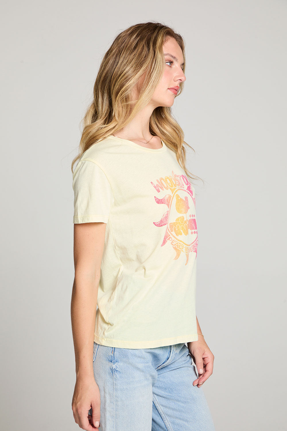 Woodstock Peace Love Music Poster Crew Neck Tee WOMENS chaserbrand