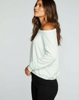 Slub French Terry Long Sleeve Pullover With Shirred Body Hem