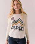 Front view of model wearing Aspen 1979 Long Sleeve in white