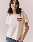 Front view of Lake Tahoe Ombre Tee in starry white with soft gradient fade, heart-shaped graphic design, and relaxed silhouette on a plain background