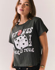 Side view of 1972 Dice Tour tee showing vintage texture and crop.