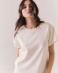 Front view of Rambler Starry White Tee with ringer neck and cap sleeves on a plain background