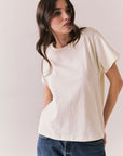 Front view of Rambler Starry White Tee with ringer neck and cap sleeves on a plain background
