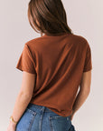 Back of whiskey brown tee with no graphic, soft vintage finish.