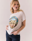 Side view of Great Wide Open tee showing vintage fade and fit.