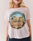White Tom Petty graphic tee with scoop neck and retro tour art.