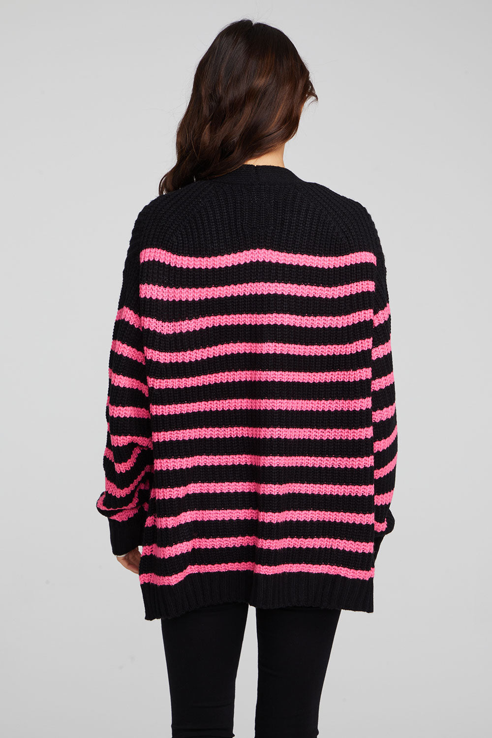 Knit Sweater Pink And Black Striped Cardigan Vibe Melrose Stripe