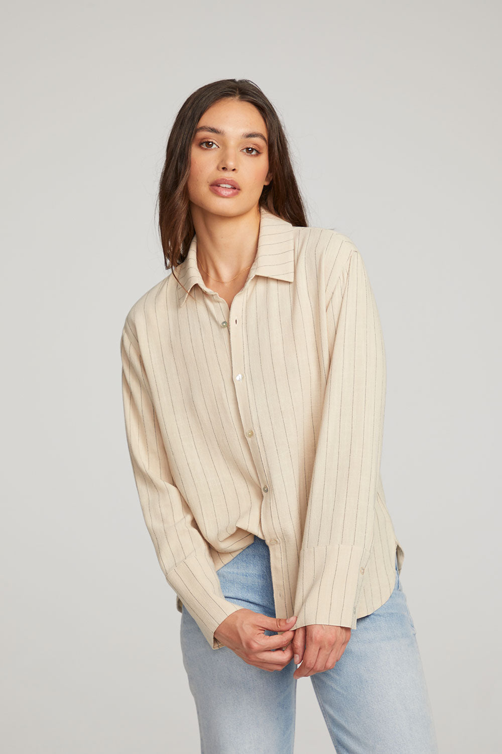 Helena White Pinstripe Button Down WOMENS chaserbrand