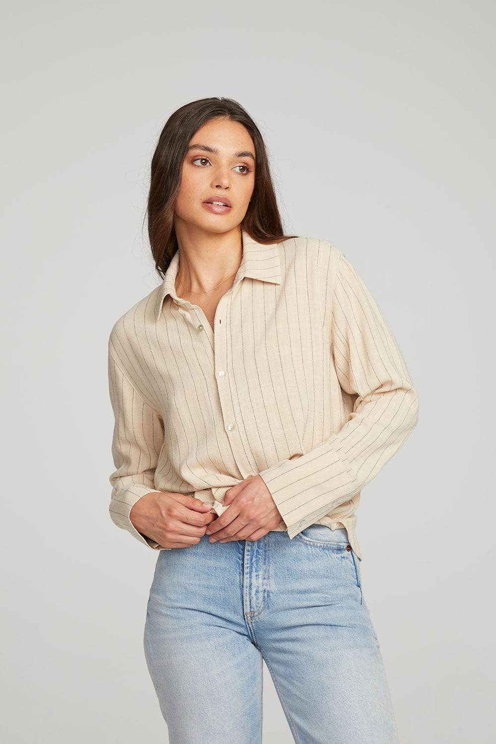 Helena White Pinstripe Button Down WOMENS chaserbrand