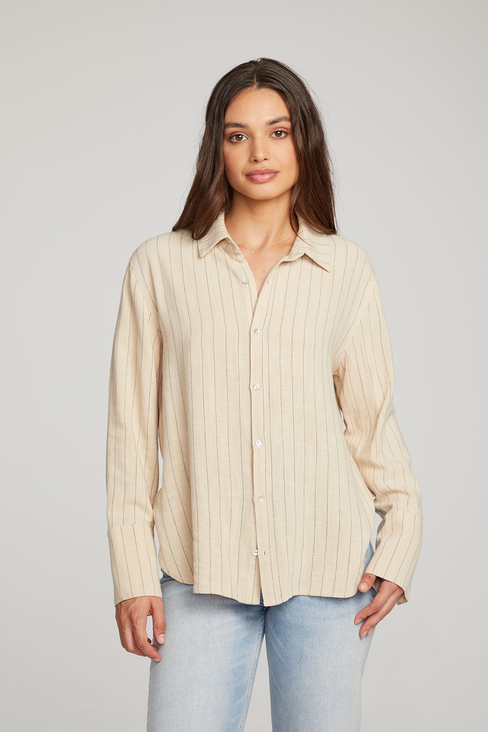 Helena White Pinstripe Button Down WOMENS chaserbrand
