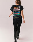 Black vintage-style graphic tee with Journey tape deck artwork and relaxed fit.