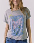 Close-up of the Chaser David Bowie Moonlight Tour ’83 Tee graphic in Heather Grey with a worn-in print finish