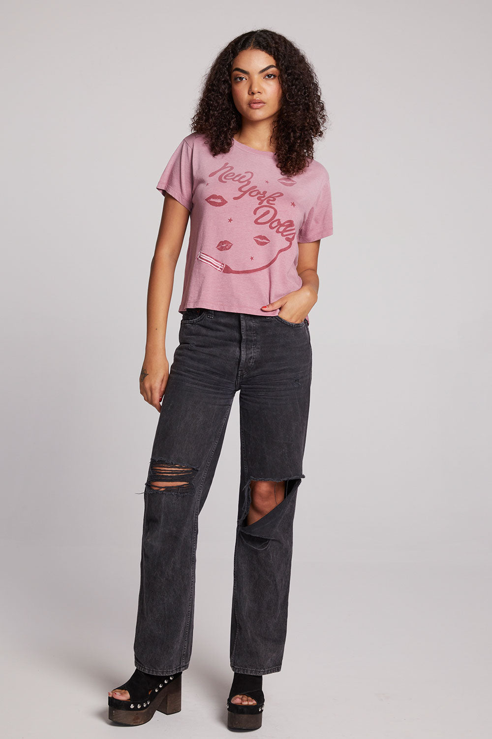 New York Dolls Script Logo Crewneck Tee Womens chaserbrand
