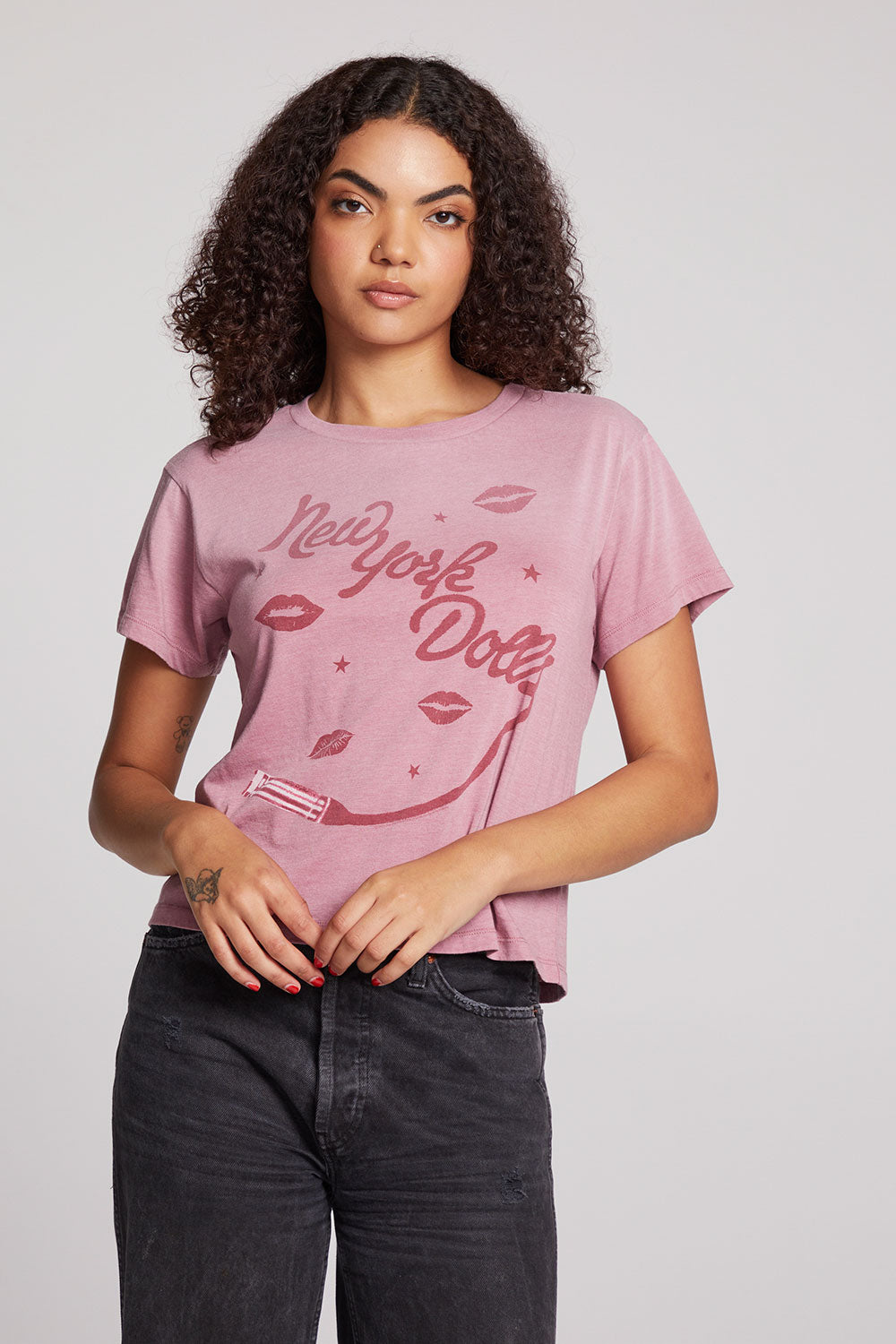 New York Dolls Script Logo Crewneck Tee Womens chaserbrand