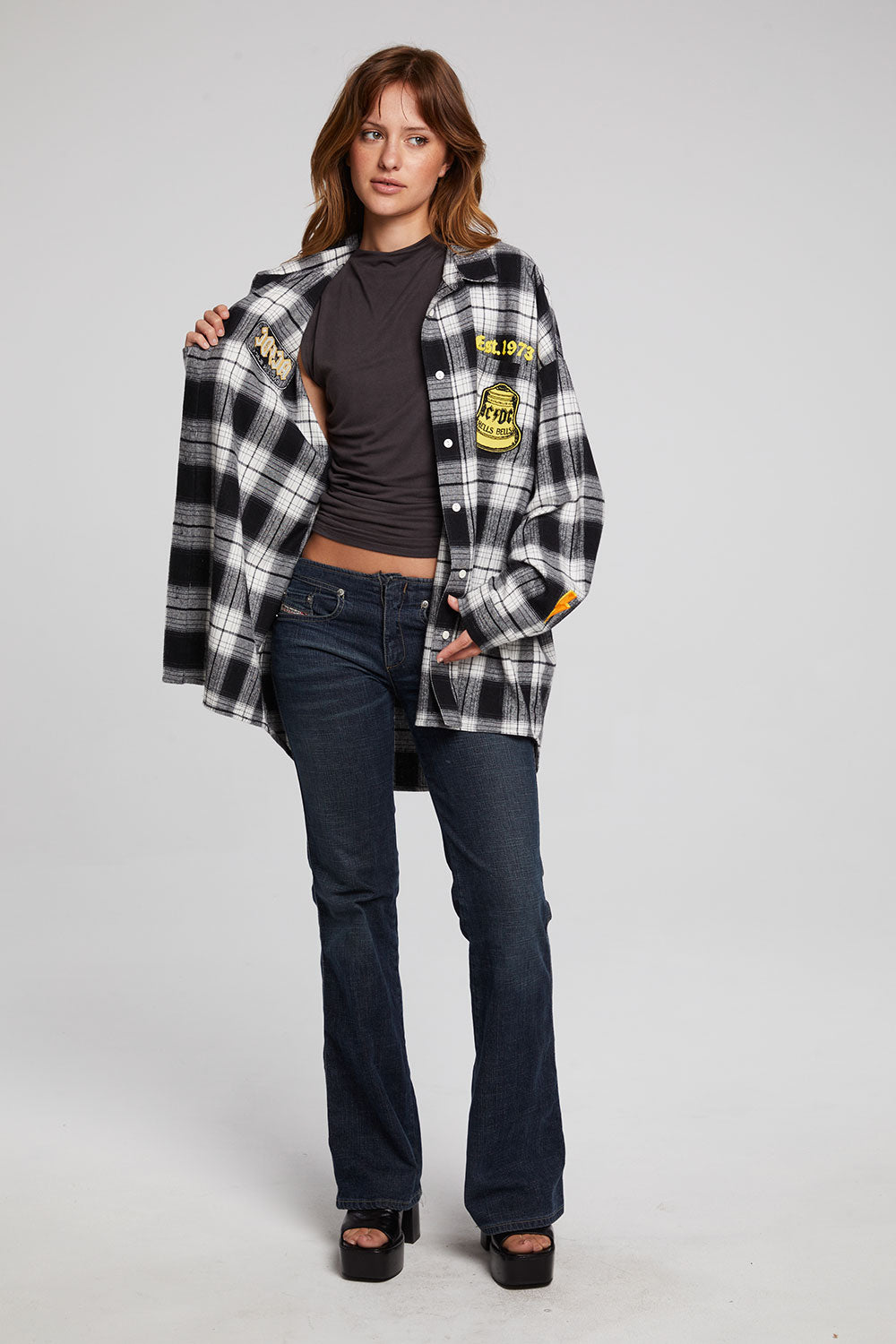 AC/DC High Voltage Flannel Button Down WOMENS chaserbrand