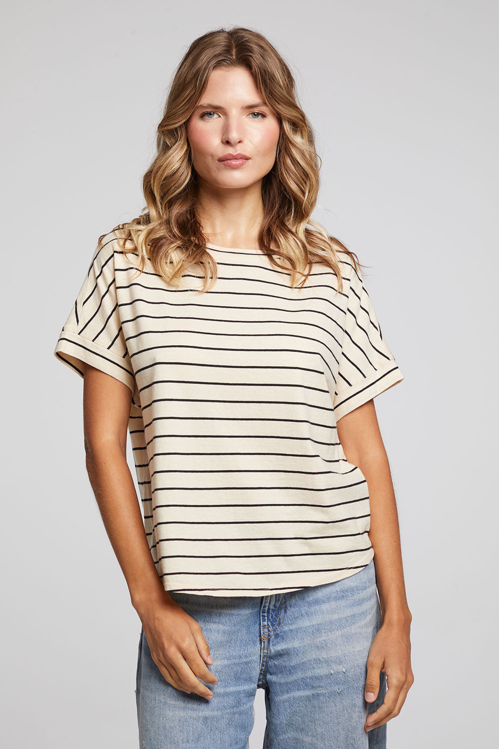 Amber Black and Sand Stripe Tee WOMENS chaserbrand