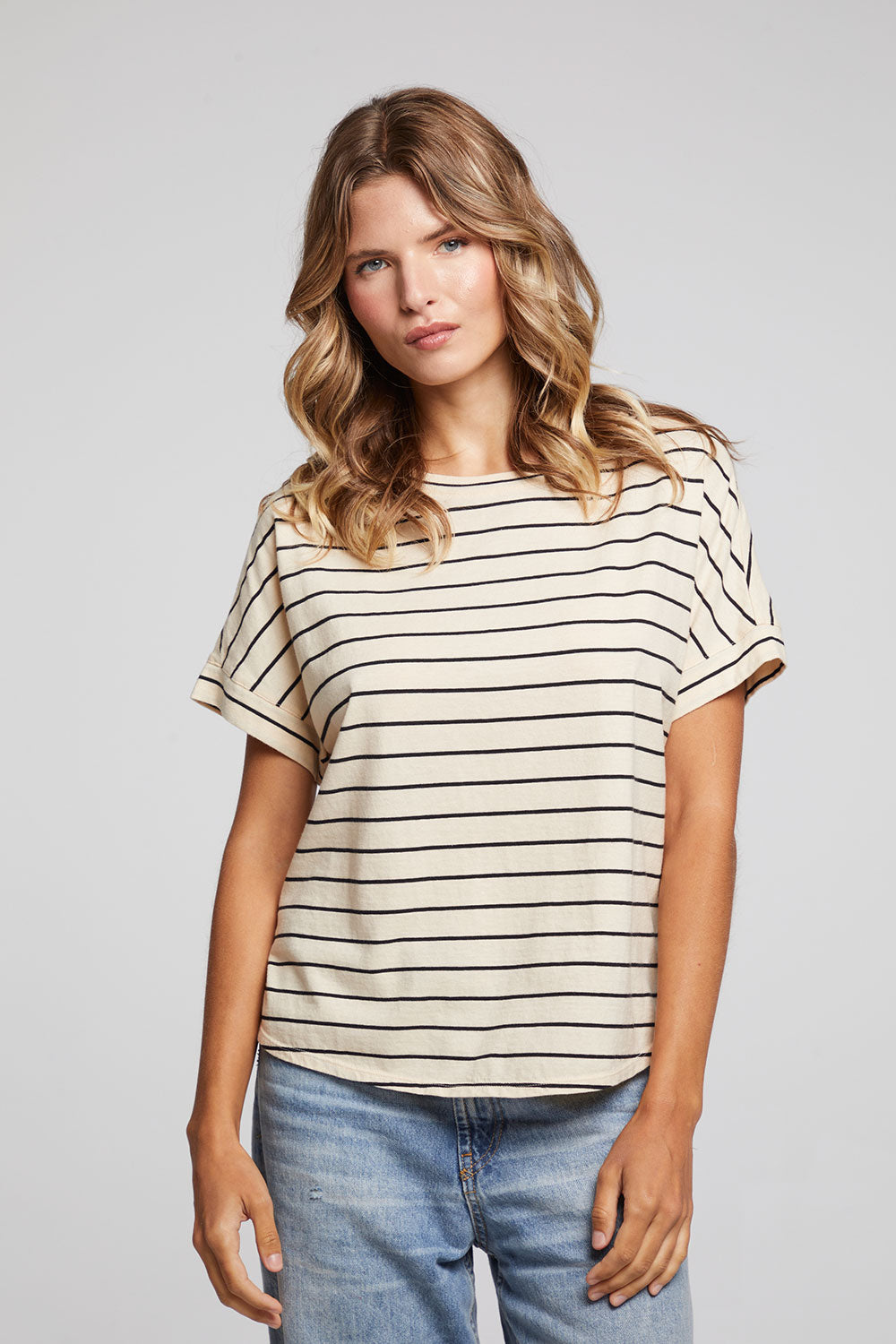 Amber Black and Sand Stripe Tee WOMENS chaserbrand