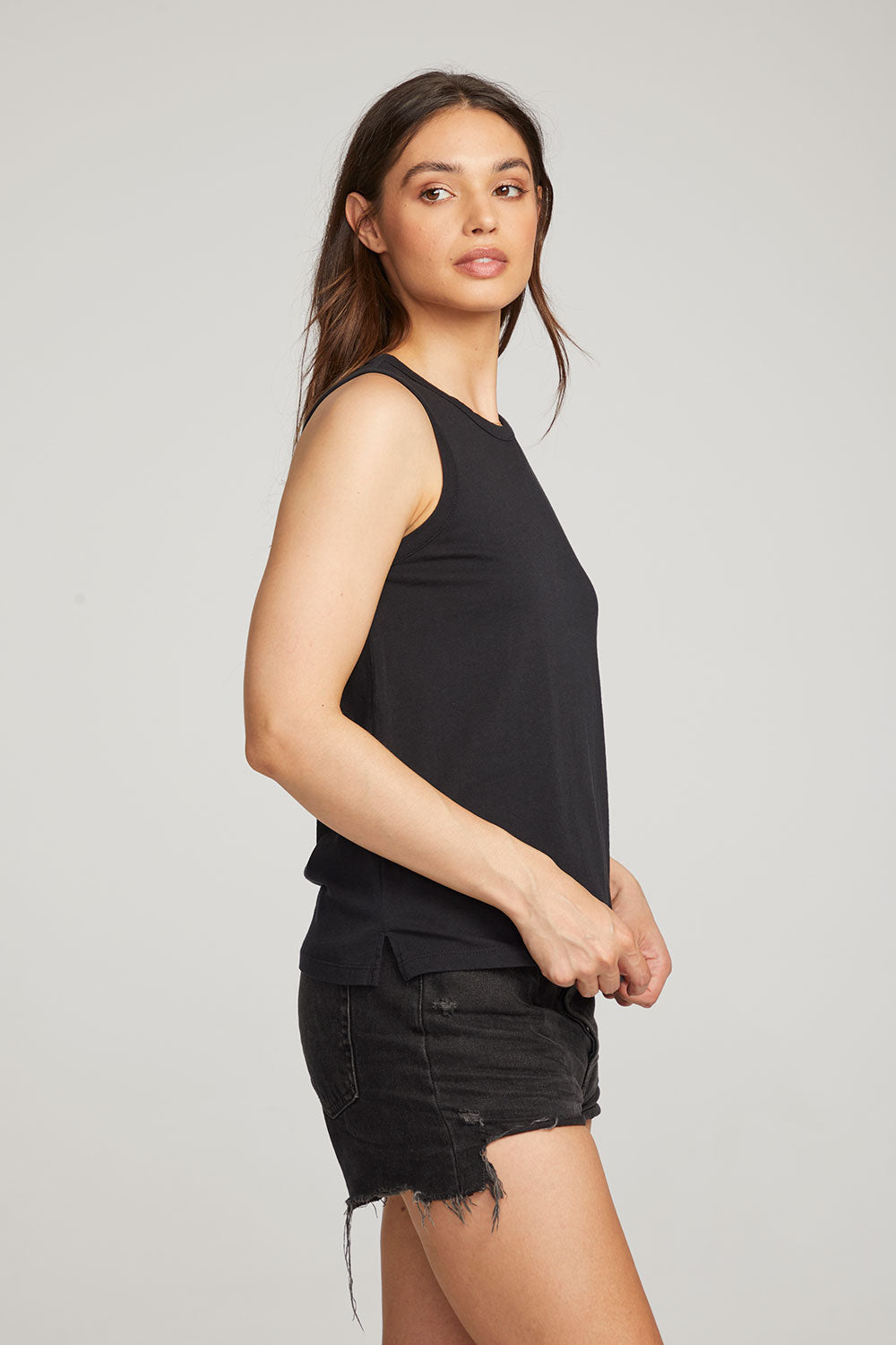 Basic Black Slit Tank WOMENS chaserbrand