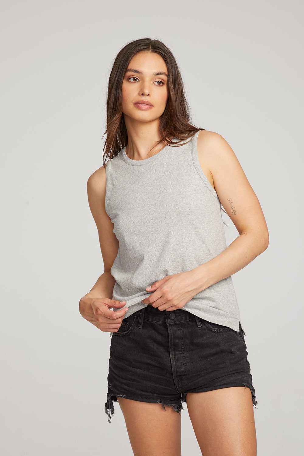 Basic Heather Grey Slit Tank WOMENS chaserbrand