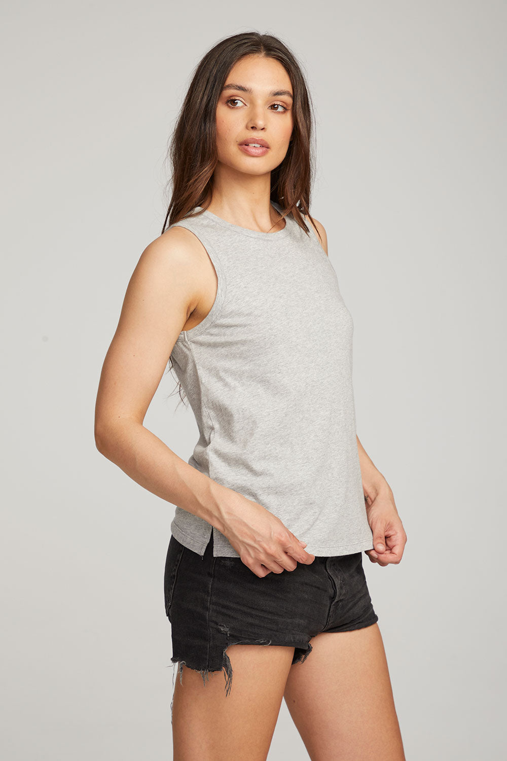 Basic Heather Grey Slit Tank WOMENS chaserbrand