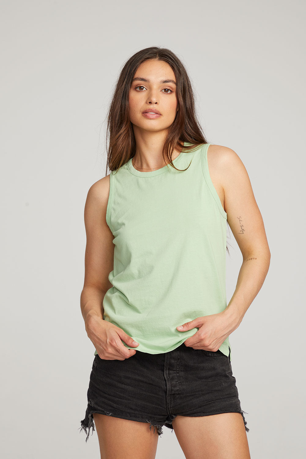 Basic Quiet Green Slit Tank WOMENS chaserbrand