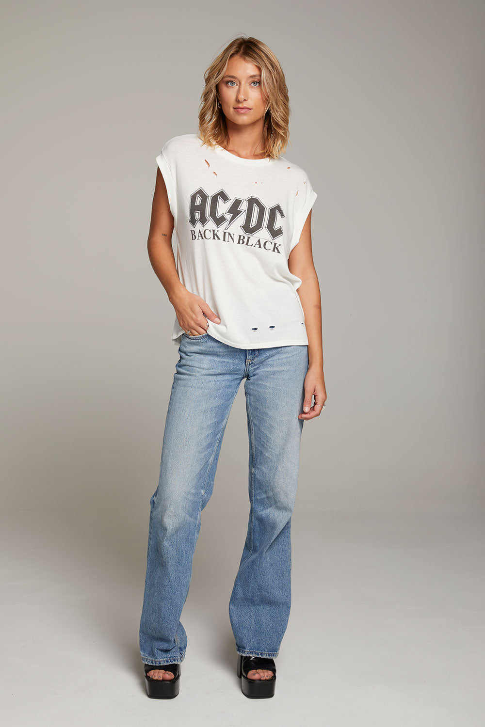 AC/DC Back in Black Distressed Tee WOMENS chaserbrand