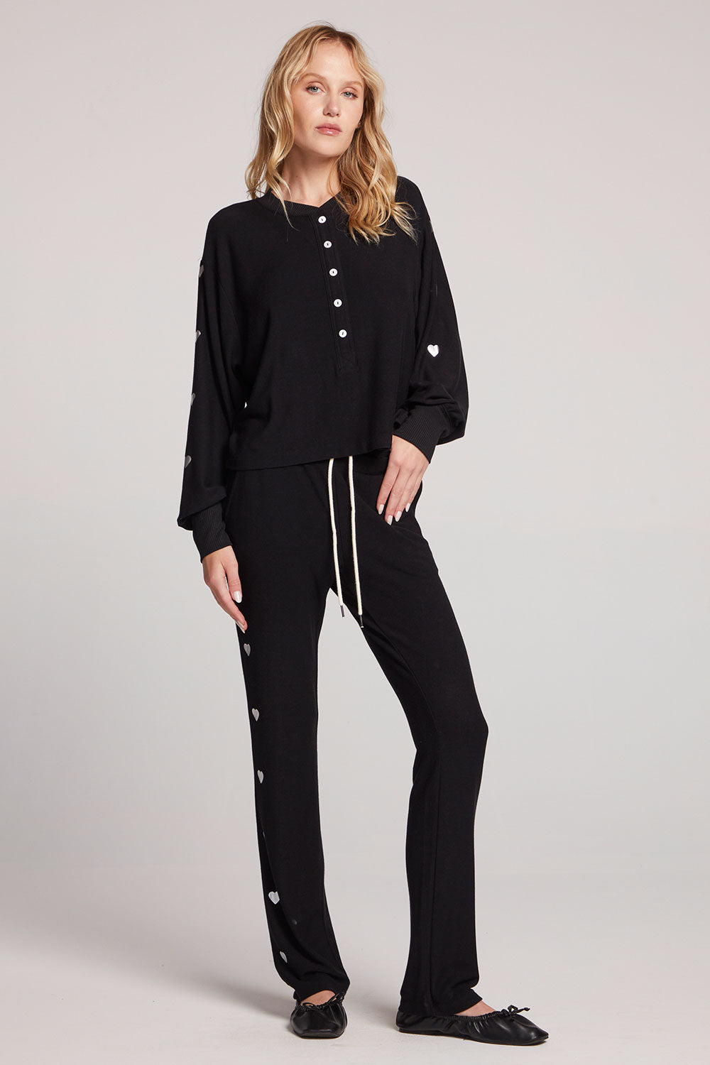 Silver Foil Hearts Long Sleeve Womens chaserbrand