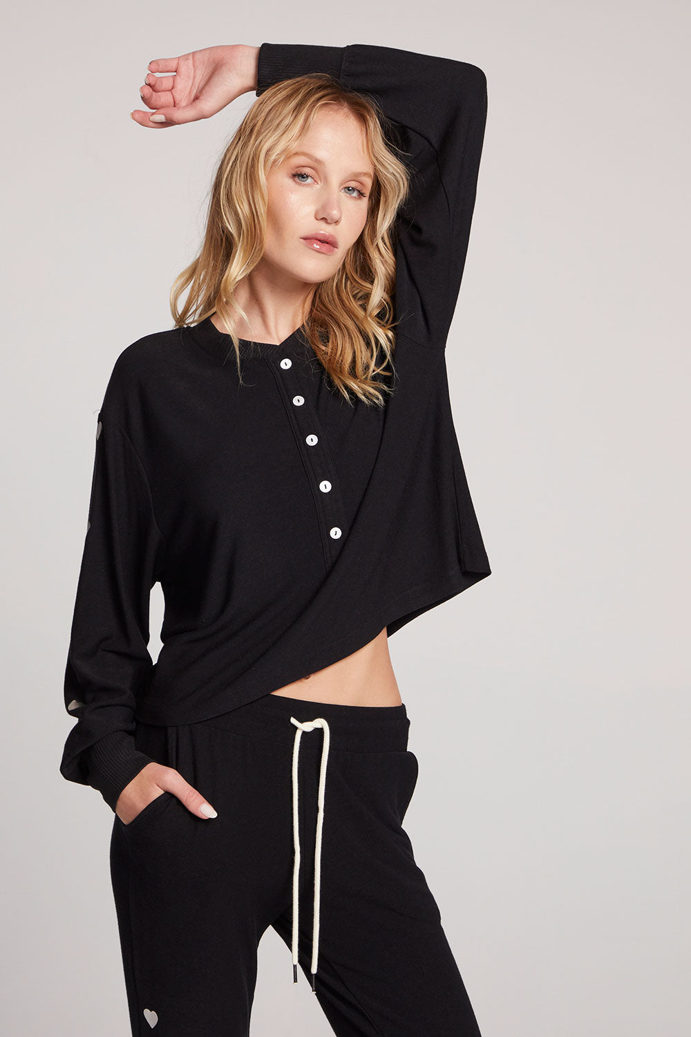 Silver Foil Hearts Long Sleeve Womens chaserbrand