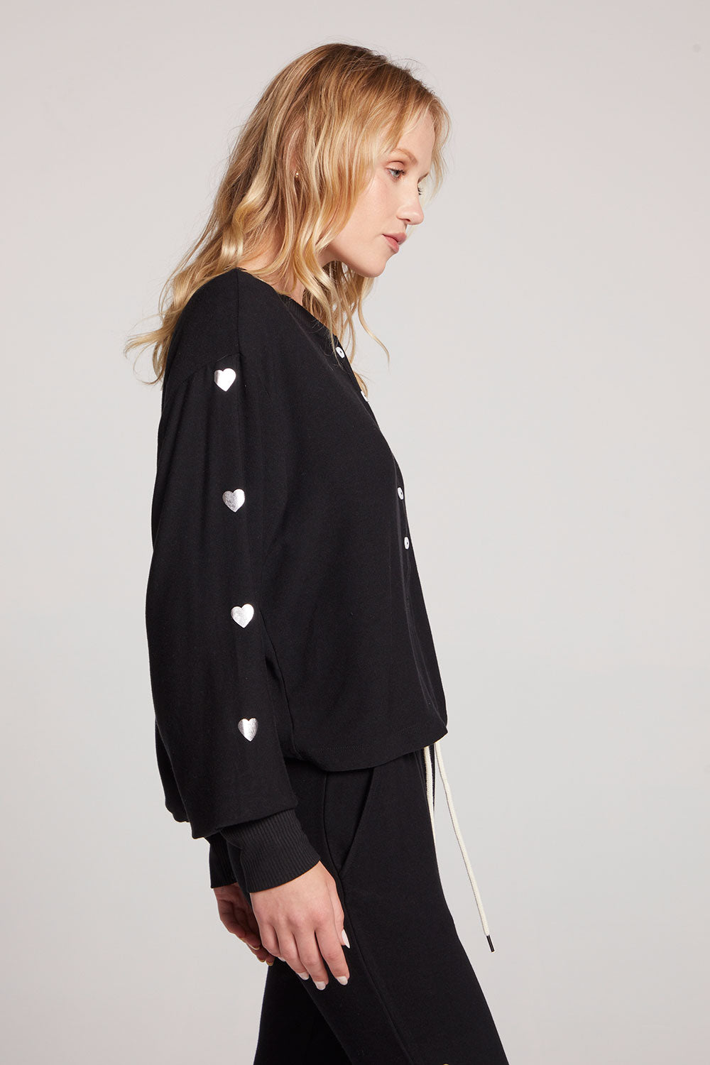 Silver Foil Hearts Long Sleeve Womens chaserbrand