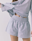 Chaser Durango Pinstripe Shorts shown from the front with a relaxed silhouette elastic waistband and lightweight woven texture