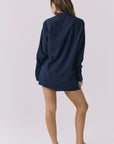 Chaser Paso Navy Button Up in Navy shown from full body back view styled with matching Durango Shorts