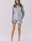 Chaser Paso Pinstripe Button Up in Navy styled with matching Durango Pinstripe Shorts for a coordinated set look