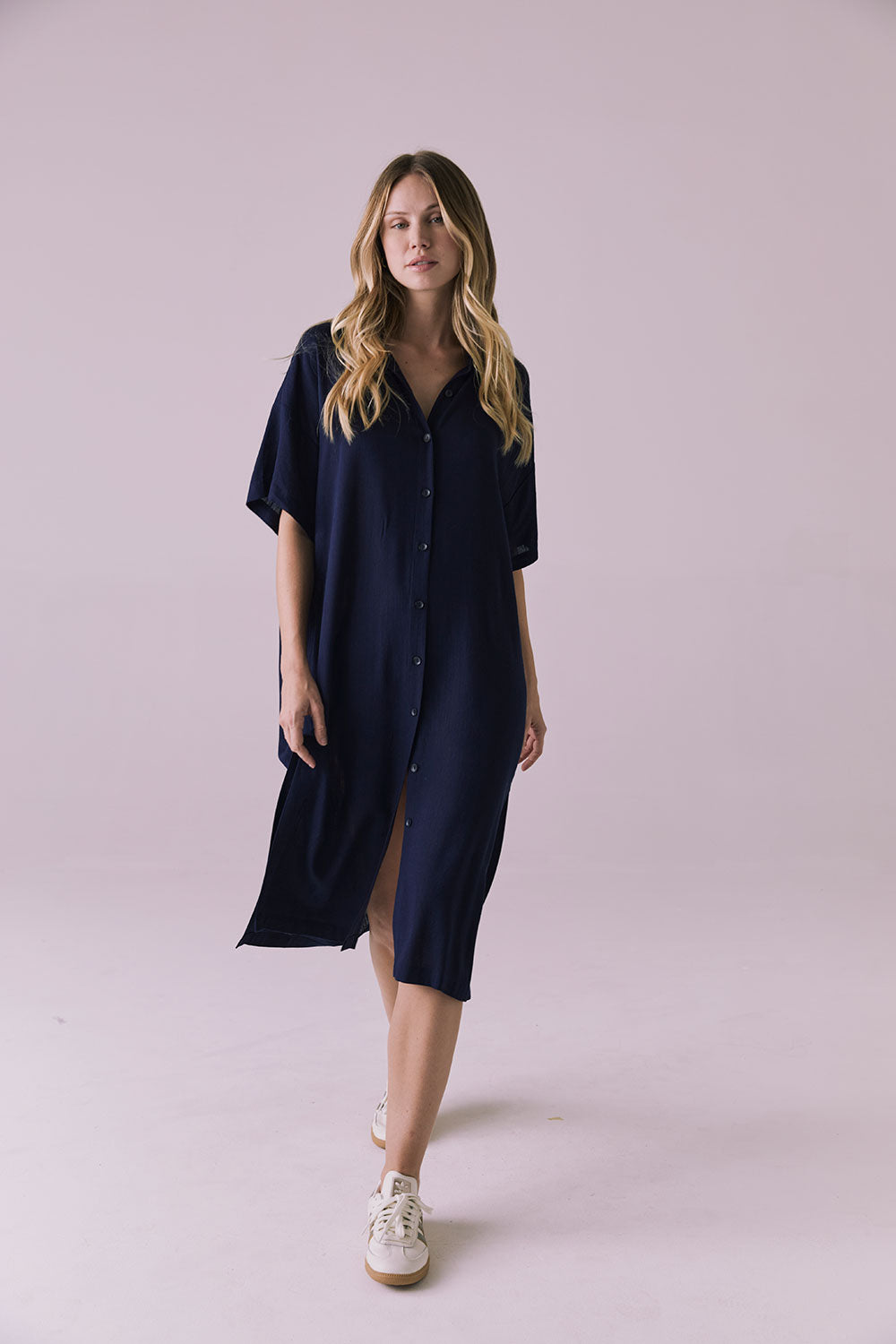 Seaside Navy Button Up Dress Womens chaserbrand